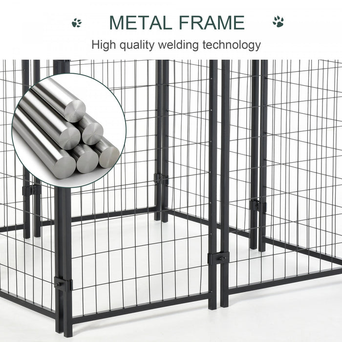 Pawhut 4' X 4' X 4.5' Large Outdoor Dog Kennel Steel Fence With Uv-resistant Oxford Cloth Roof & Secure Lock