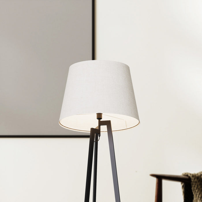 64\" Black Architectural Tripod Floor Lamp with Textured Shade