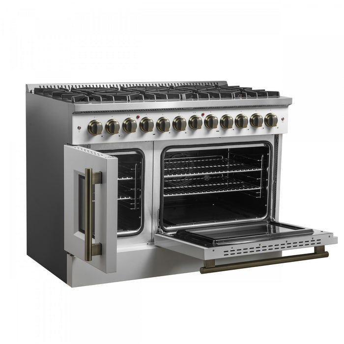 Forno Galiano 48\" French Door Dual Fuel Range,White, 6.58 cu.ft. Double Ovens-FFSGS6356-48WHT