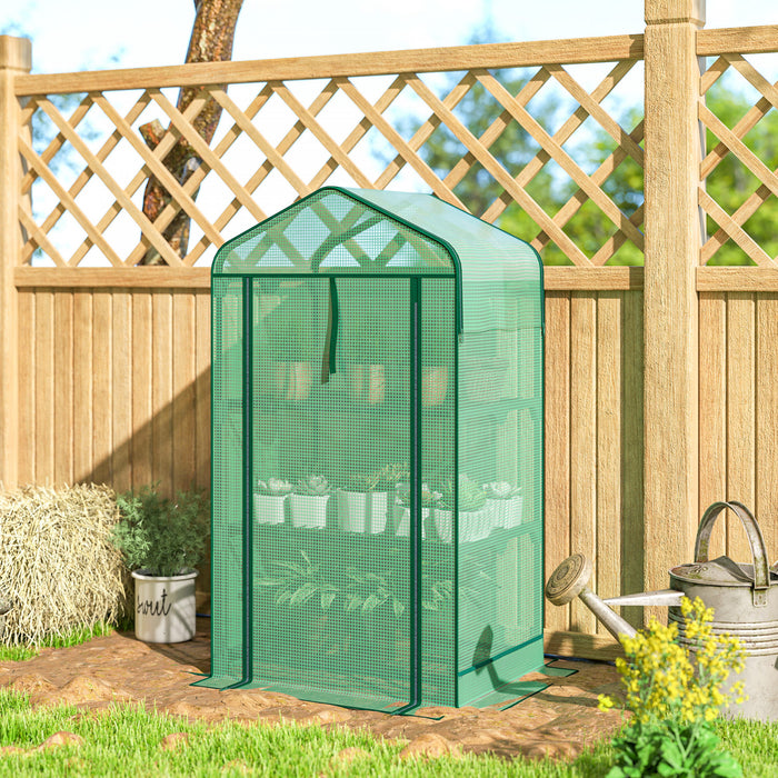 Outsunny Mini Greenhouse with Screen Roof, Portable Small Greenhouse, Green