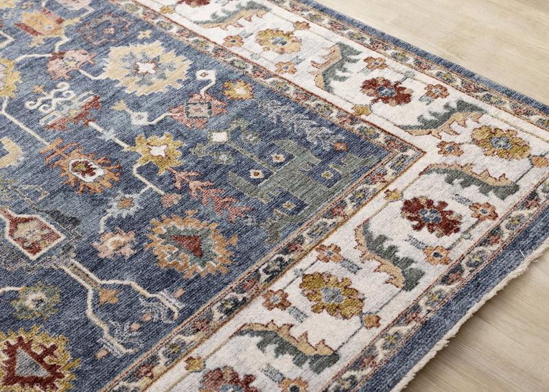 Olivia Blue Modern Tribal Inspired Border Rug, 5'3\" x 7'10\" Indoor Area Rug