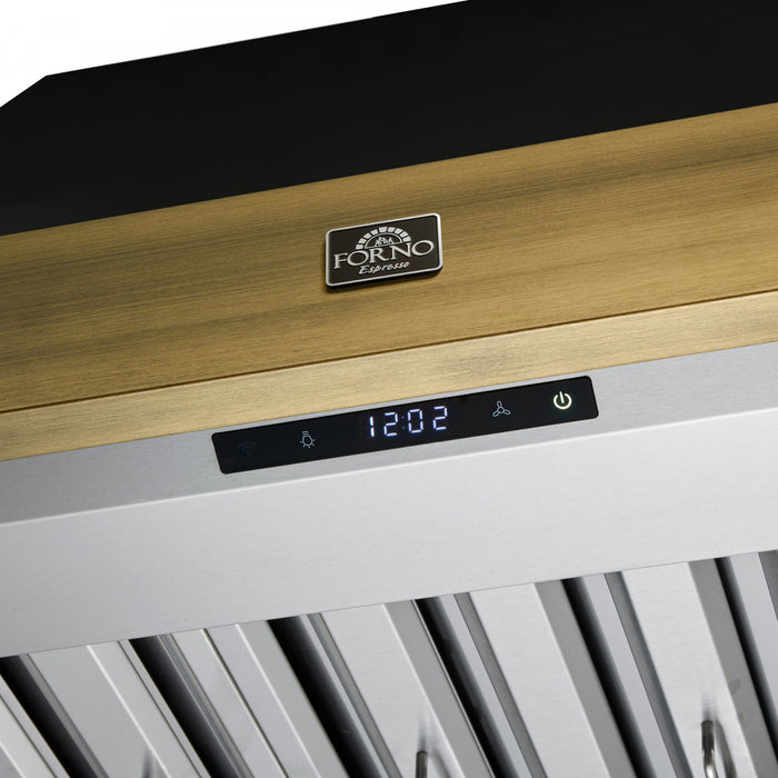 Forno Vittorio 36-Inch Wall Mount Range Hood, Black with Antique Brass Trim- FRHWM5078-36BLK