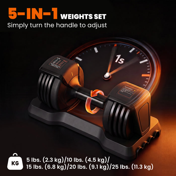 Soozier 5-25 lbs Adjustable Dumbbell Set of 2, 5-in-1 Dumbbell Weights