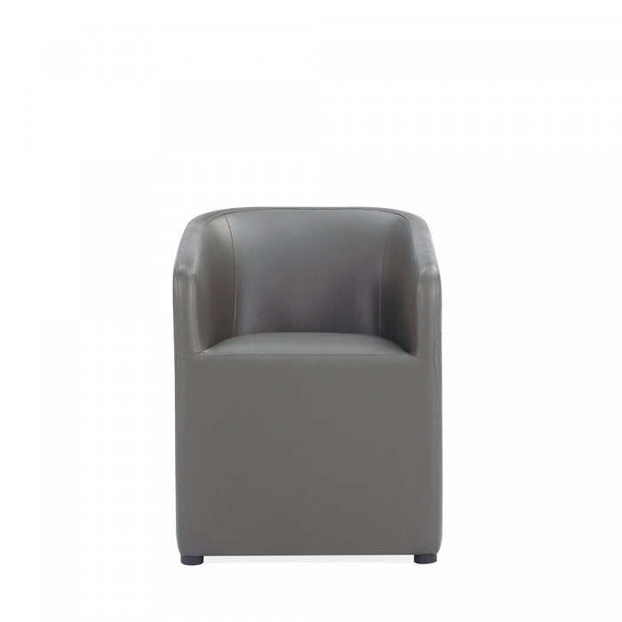 Anna Round Modern Vegan Leather Armchair in Graphite - Set of 2
