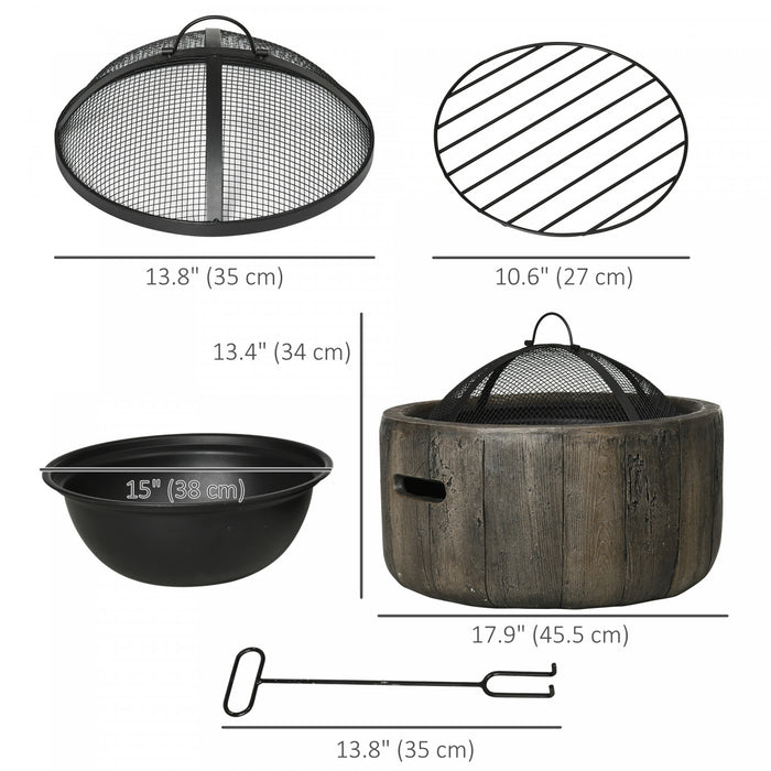 Outsunny 18\" Fire Pit Wood Burning Bowl With Spark Screen, Poker, Brown