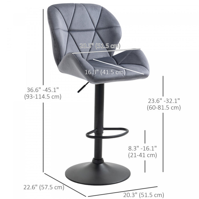 HOMCOM Bar Stool Set of 2 Fabric Adjustable Height Counter Chairs Grey