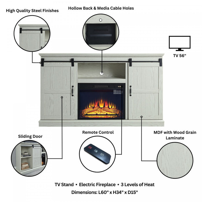 Myrtle Modern Farmhouse 2-Piece Electric Fireplace in Black and Cream Oak