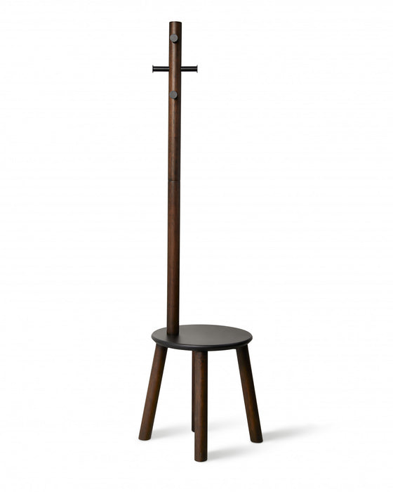 Umbra Modern Wood Pillar Stool and Coat Rack - Black and Walnut