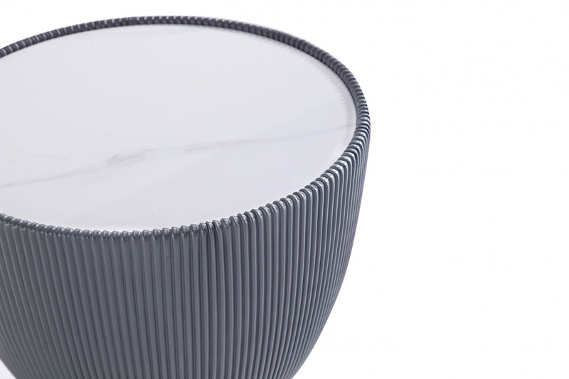 Anderson Modern Sintered Stone Top Upholstered End Table in Gray - Set of 2