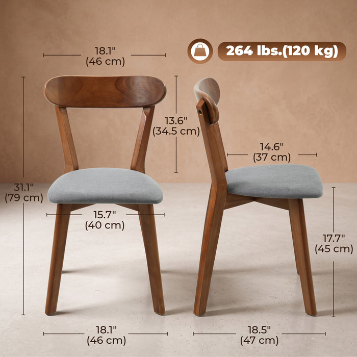 HOMCOM Dining Chairs Set of 4 with Curved Backrest, Grey and Brown