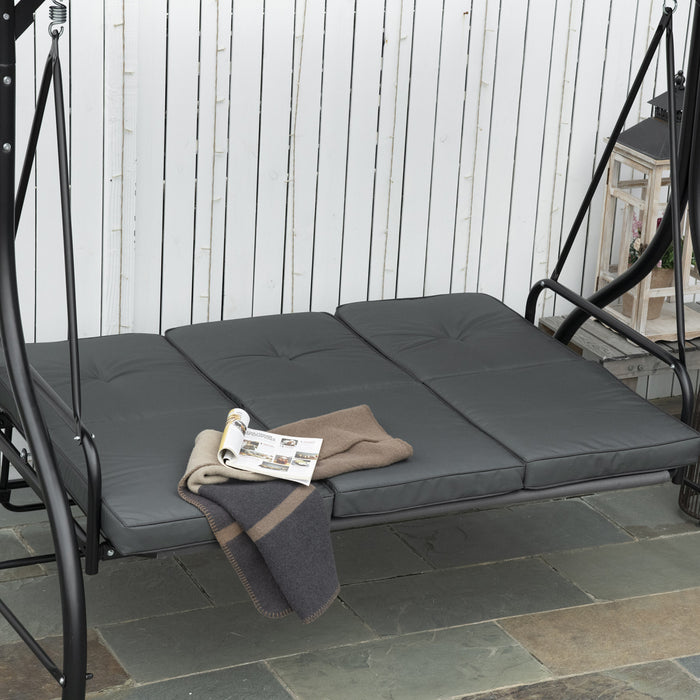 Outsunny 3 Seater Patio Swing Chair Convertible Cushioned Porch Swing Bed Outdoor Swing With Canopy Dark Grey
