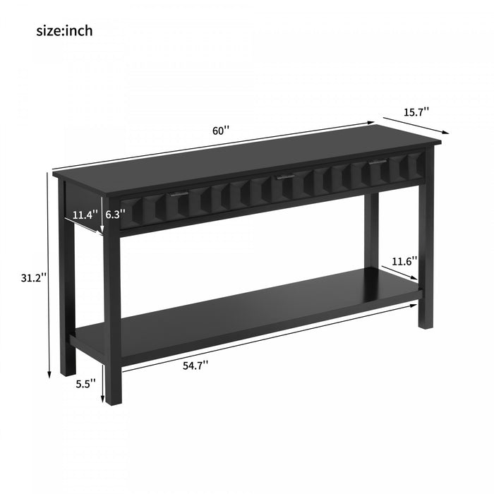 Oliver 60'' Fir Veneer Entryway Table with Honeycomb Design and Drawers, Black Sofa Table