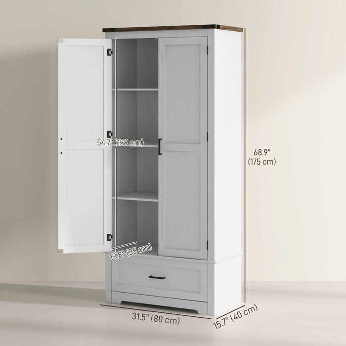 HOMCOM 69\" Tall Kitchen Storage Cabinet with Adjustable Shelves, White
