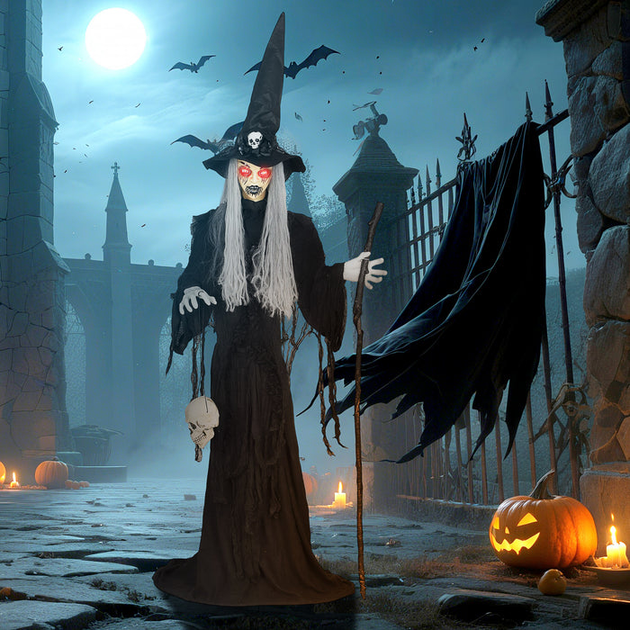 Outsunny Animated Halloween Decoration, Animatronics Witch, Black