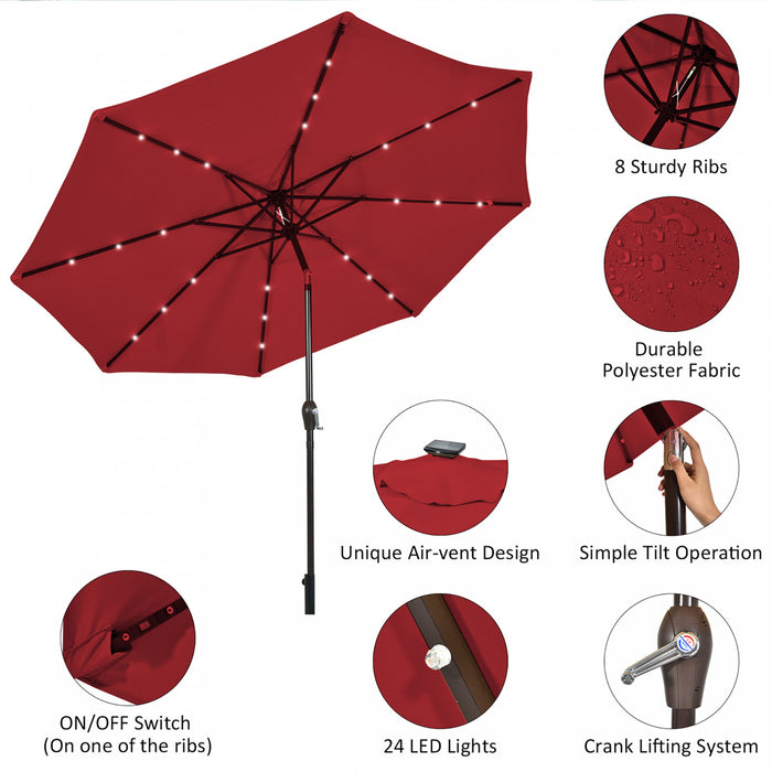 Costway 10' Solar LED Lighted Patio Market Umbrella Tilt Adjustment Crank