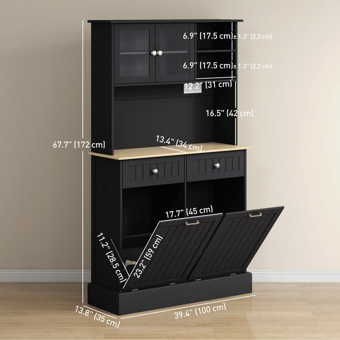 HOMCOM Kitchen Pantry Cabinet, Storage Cabinet w/ Charging Station, Black