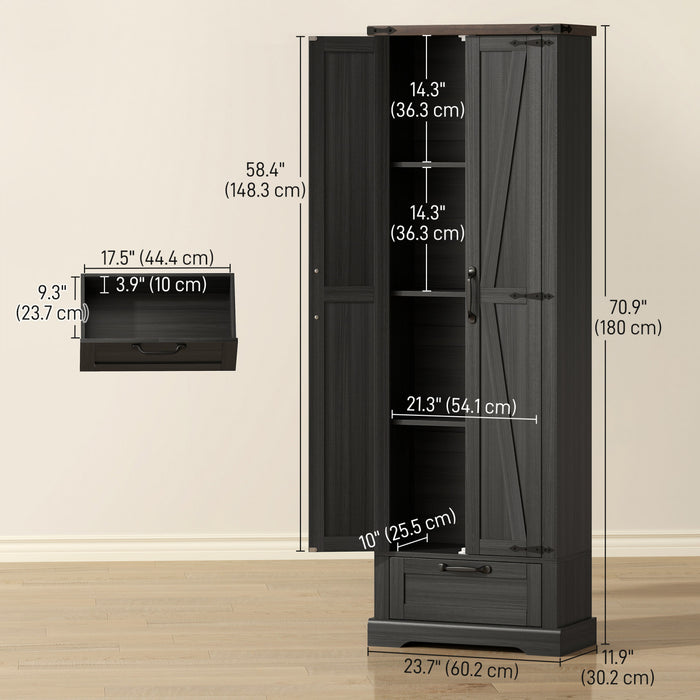 HOMCOM 71\" Pantry Cabinet, Kitchen Storage Cabinet with 2 Doors, Black
