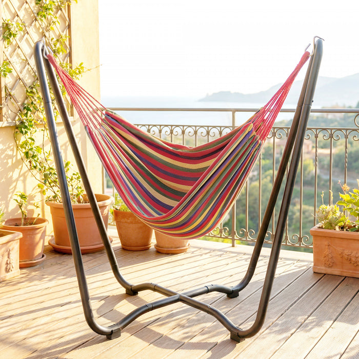 Outsunny Patio Hammock with Stand, Fabric Outdoor Hammock Bed with Stand, Muti-Colored