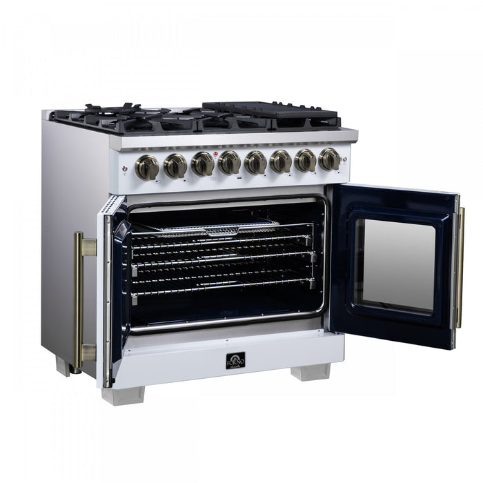 Forno Capriasca 36\" French Door Dual Fuel Range, White, 5.36 cu. ft. - FFSGS6387-36WHT
