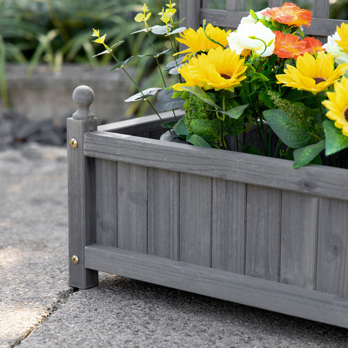 Outsunny Raised Garden Bed With Trellis For Climbing Vines, Wood Garden Planter Box, Free Standing Flower Pot, Indoor & Outdoor Display Rack, Gray