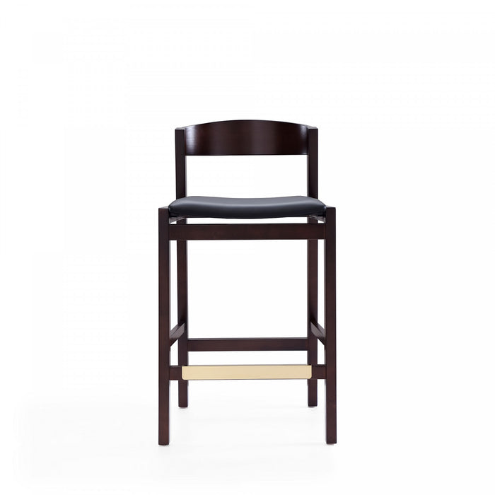 Klismos Mid-Century Modern Wood Upholstered Counter Stool in Black - Set of 2