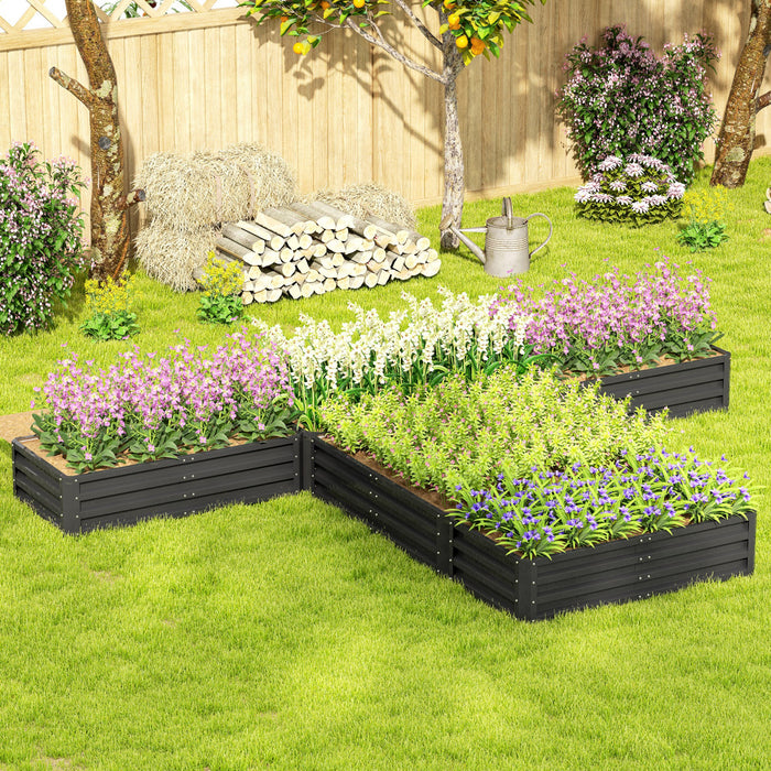 Outsunny Raised Garden Bed Set Of 5 Diy Large Steel Planters Box, Dark Grey