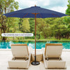 Costway 10FT Patio Wooden Market Table Umbrella Pulley with 8 Bamboo Ribs Sunshade Canopy Navy