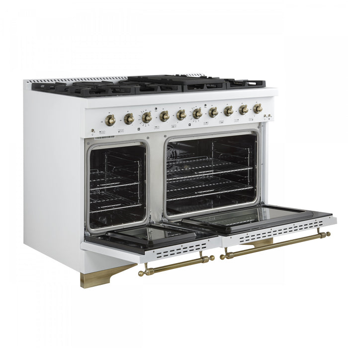 Forno Antico 48\" Dual Fuel Gas Range, White, 5.5 cu.ft. Double Ovens - FFSGS6113-48WHT