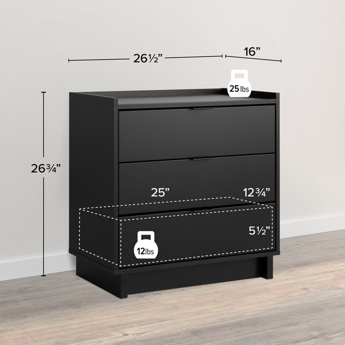 Prepac Simply Modern 26.5\" 3-Drawer Nightstand - Black