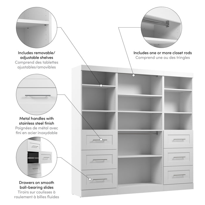 Bestar Pur 86 W Closet Organization System with Drawers - White