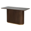Jett 63 Inch Modern Industrial Dining Table with MDF & Iron Pedestal Base, Brown | Table a manger industrielle moderne Jett 63 pouces avec base piedestal MDF et fer, brun