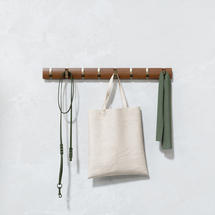 Umbra Flip Wall-Mounted Hooks - Light Walnut and Gold