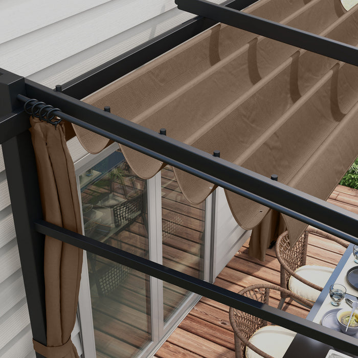Outsunny 10' X 10' Metal Pergola W/ Retractable Canopy Roof, Coffee