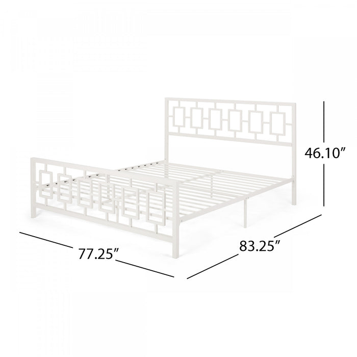 Henry Metal Bed Frame With Vintage Headboard,king Size,white King Bed