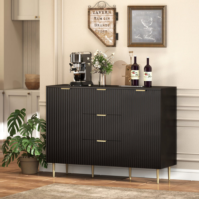 HOMCOM Sideboard Buffet Cabine w/ 3 Drawers and Adjustable Shelves, Black