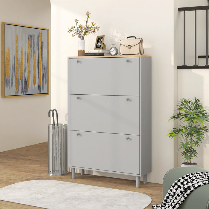 HOMCOM Shoe Cabinet with 3 Flip Drawers for 24 Pairs of Shoes, Grey