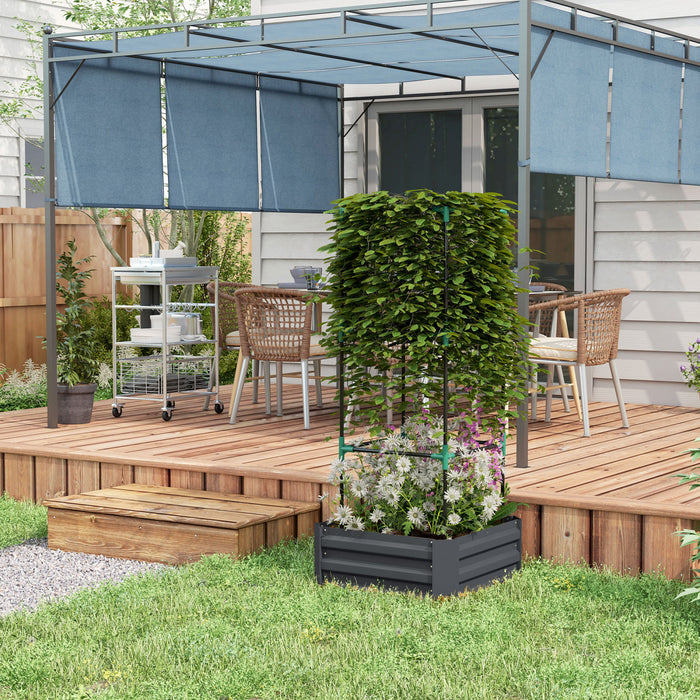 Outsunny Galvanized Raised Garden Bed With 3-tier Trellis Tomato Cage Grey
