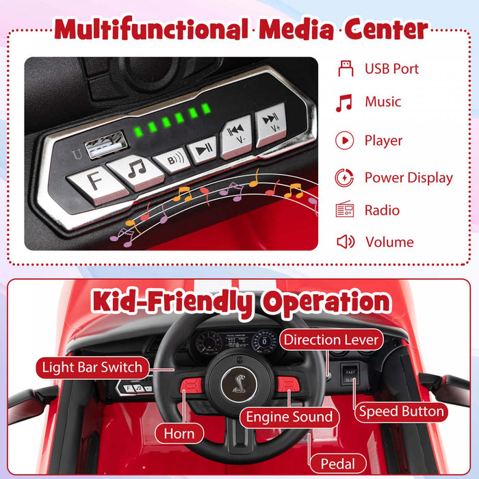 Costway 12v Licensed Ford Mustang Shelby Gt500 Kids Ride On Car With Remote Control Red