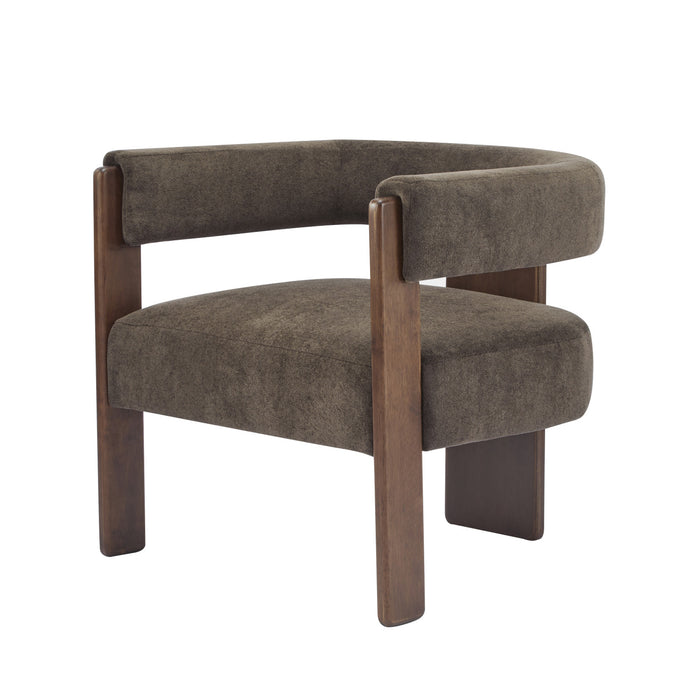 Olivia Velvet Upholstered Accent Armchair with Barrel Back Design and Rubber Wood Frame,Dark Brown Accent Chair