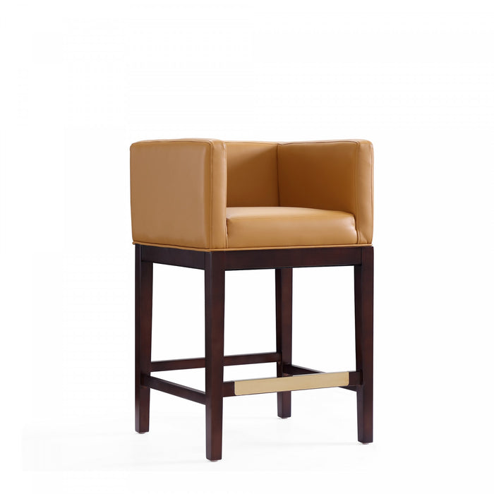 Kingsley Mid-Century Modern Wood Upholstered Counter Stool in Camel - Set of 2
