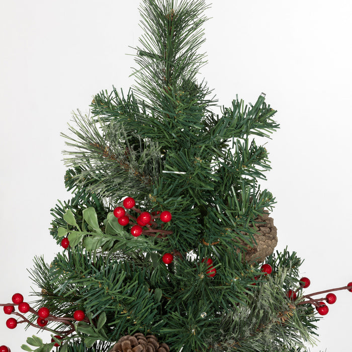 Homcom 2ft 2 Pack Lighted Small Christmas Tree With Red Berries Green