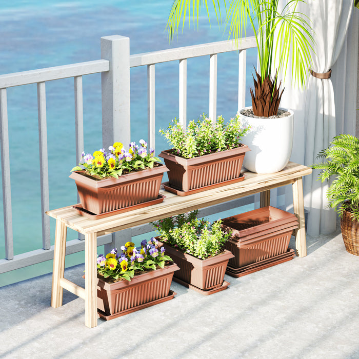 Outsunny 7 Pack 15.7\" Plant Pots, Flower Planters w/ Drainage Holes, Brown