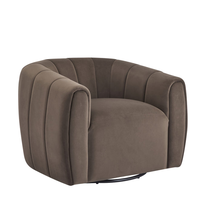Vela Modern Velvet Swivel Club Chair with Tub Design, Black, Dark Brown