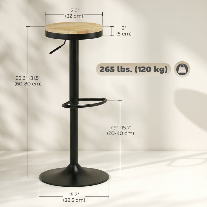 HOMCOM Wooden Bar Stools Set of 2 Adjustable Swivel Barstools Natural Black