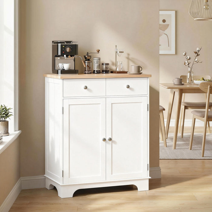 HOMCOM Rubber Wood Top Kitchen Cupboard Side Cabinet w/Adjustable Shelf
