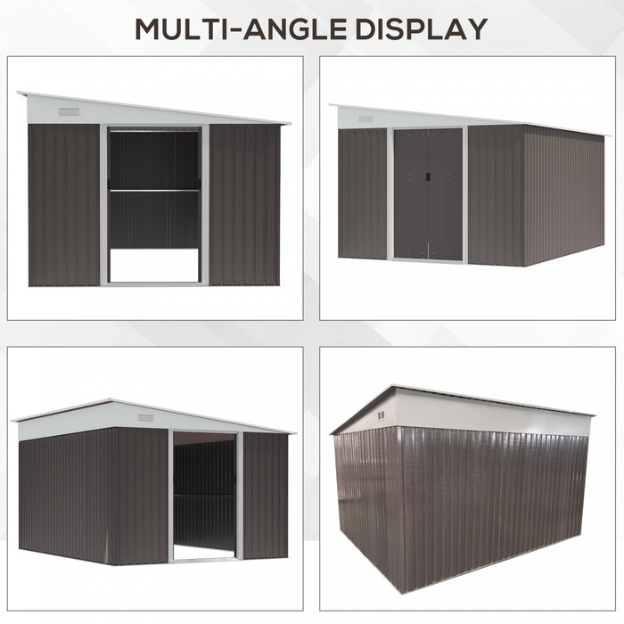 Outsunny 11.3' X 9.2' Steel Garden Storage Shed, Outdoor Metal Tool House With Double Sliding Doors & 2 Air Vents, Grey