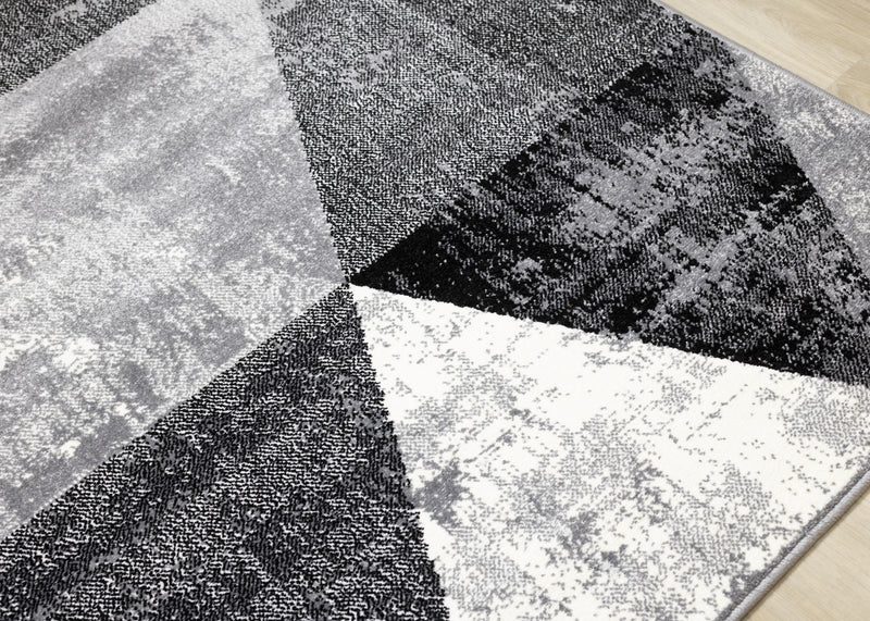 Covington Black White Grey Distressed Geometric Triangle Rug, 2'0\" x 7'7\" Indoor Area Rug