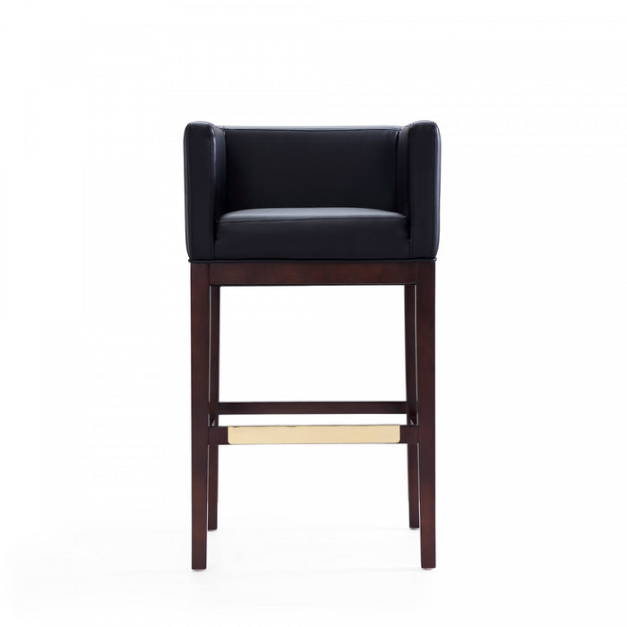 Kingsley Mid-Century Modern Wood Upholstered Barstool in Black - Set of 2