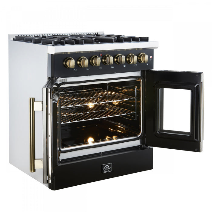 Forno Galiano 30\" French Door Dual Fuel Range, Black, 4.32 cu. ft. - FFSGS6356-30BLK