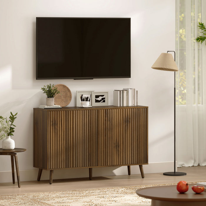 HOMCOM Sideboard, Fluted Buffet Cabinet with Adjustable Shelves, Dark Brown